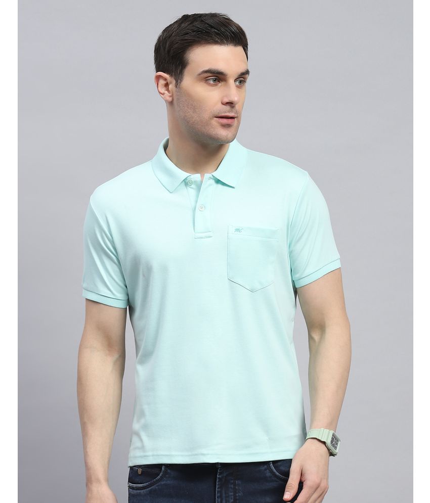     			Monte Carlo Cotton Blend Regular Fit Solid Half Sleeves Men's Polo T Shirt - Aqua ( Pack of 1 )