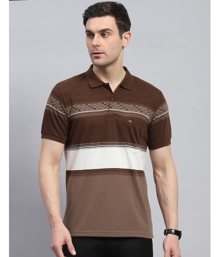     			Monte Carlo Cotton Blend Regular Fit Striped Half Sleeves Men's Polo T Shirt - Coffee ( Pack of 1 )