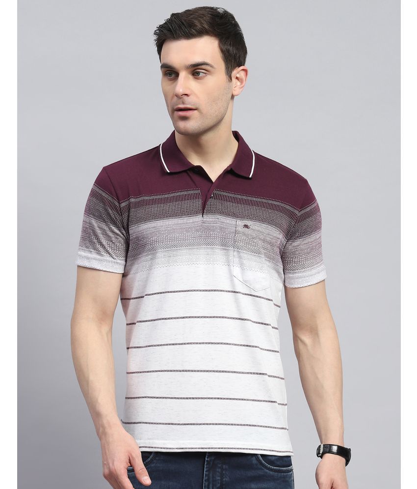     			Monte Carlo Cotton Blend Regular Fit Striped Half Sleeves Men's Polo T Shirt - Wine ( Pack of 1 )