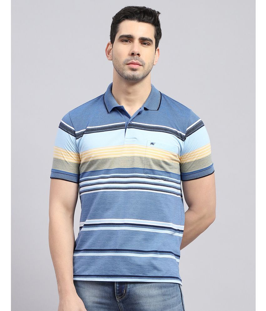     			Monte Carlo Cotton Blend Regular Fit Striped Half Sleeves Men's Polo T Shirt - Blue ( Pack of 1 )