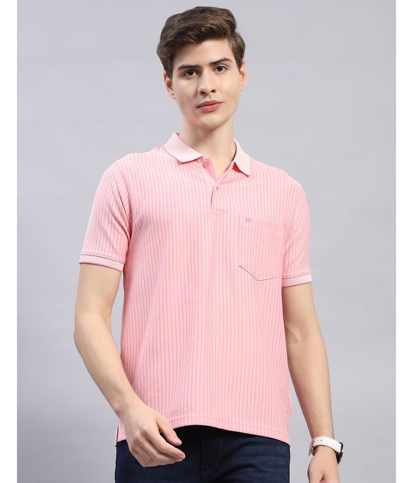     			Monte Carlo Cotton Blend Regular Fit Striped Half Sleeves Men's Polo T Shirt - Pink ( Pack of 1 )