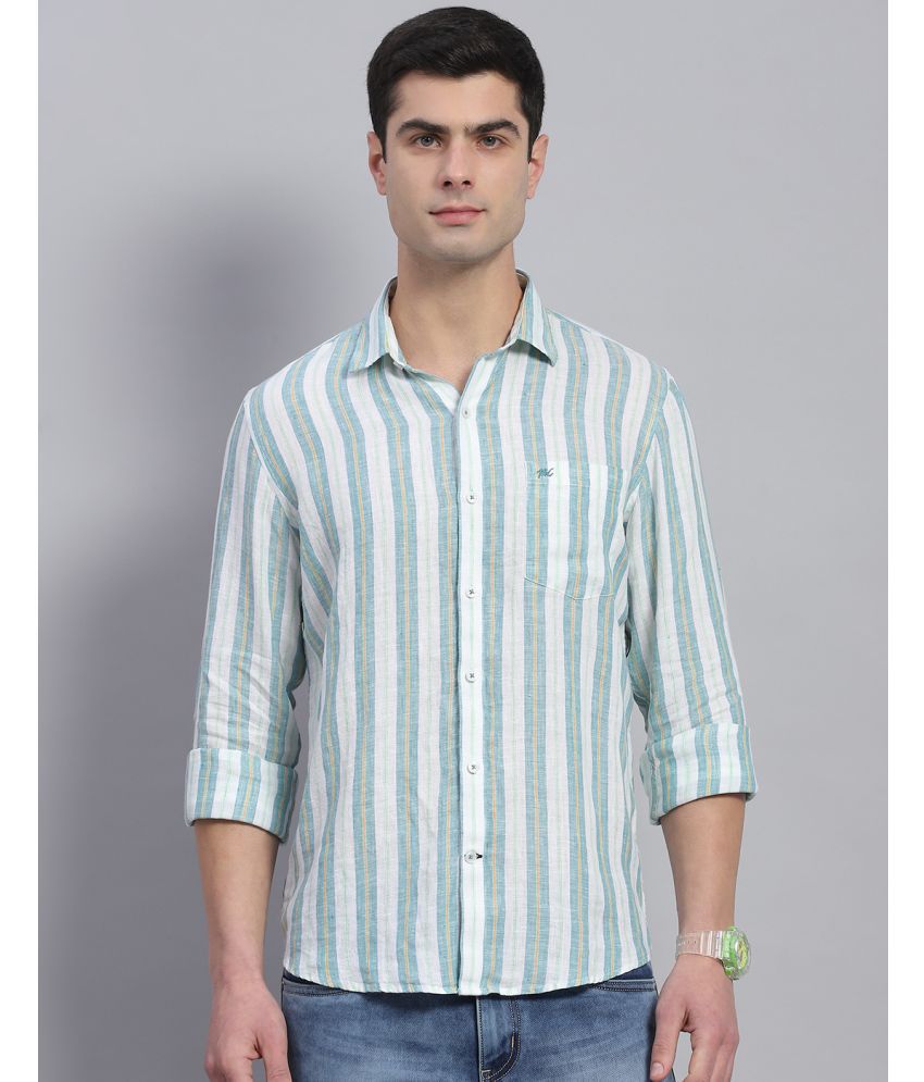     			Monte Carlo Linen Regular Fit Striped Full Sleeves Men's Casual Shirt - Green ( Pack of 1 )