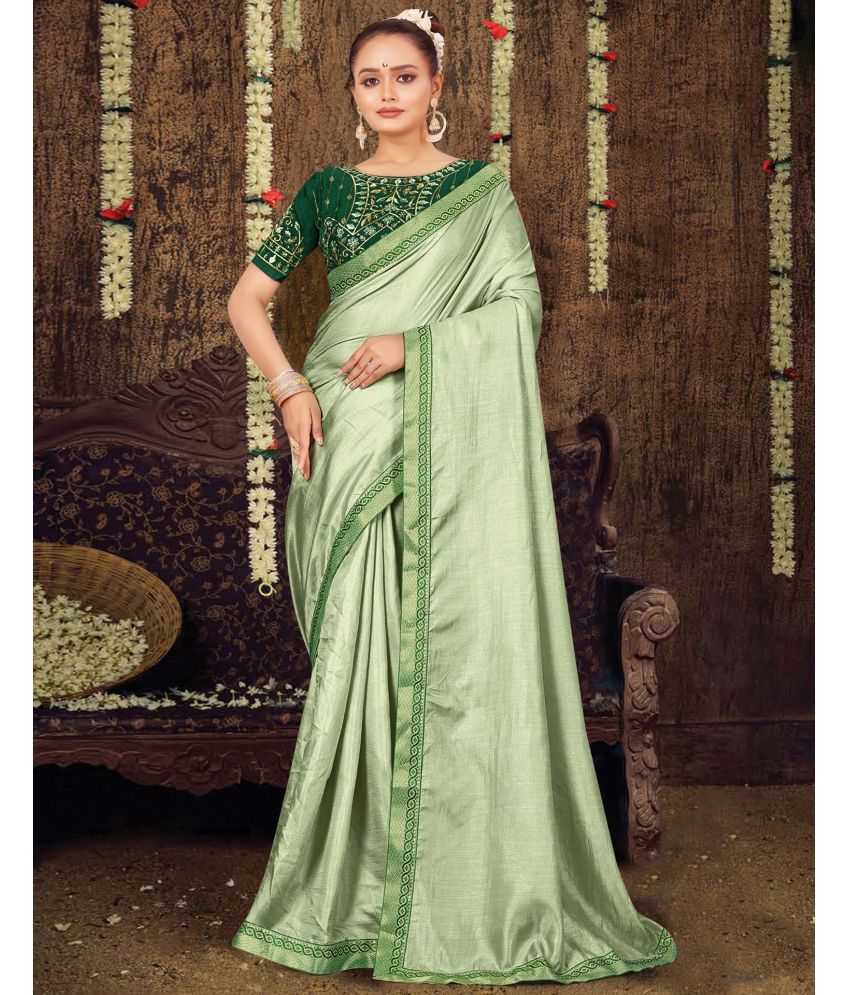     			Samah Art Silk Dyed Saree With Blouse Piece - Light Green ( Pack of 1 )