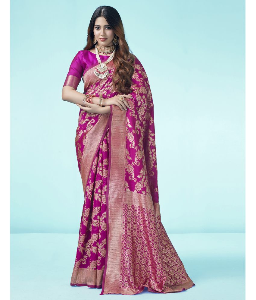     			Samah Art Silk Self Design Saree With Blouse Piece - Pink ( Pack of 1 )