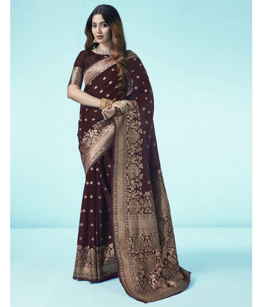     			Samah Art Silk Self Design Saree With Blouse Piece - Brown ( Pack of 1 )