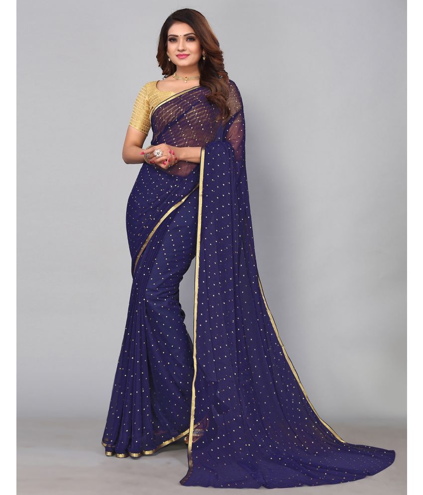     			Samah Chiffon Embellished Saree With Blouse Piece - Navy Blue ( Pack of 1 )