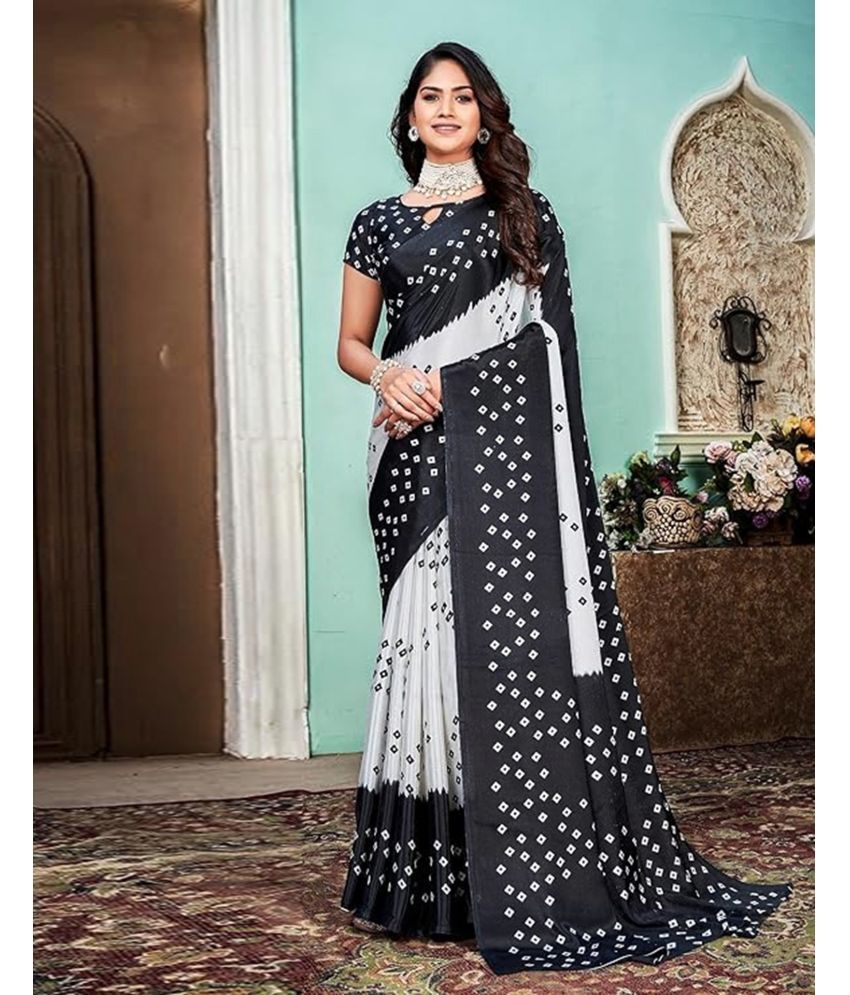     			Samah Chiffon Printed Saree With Blouse Piece - Black ( Pack of 1 )