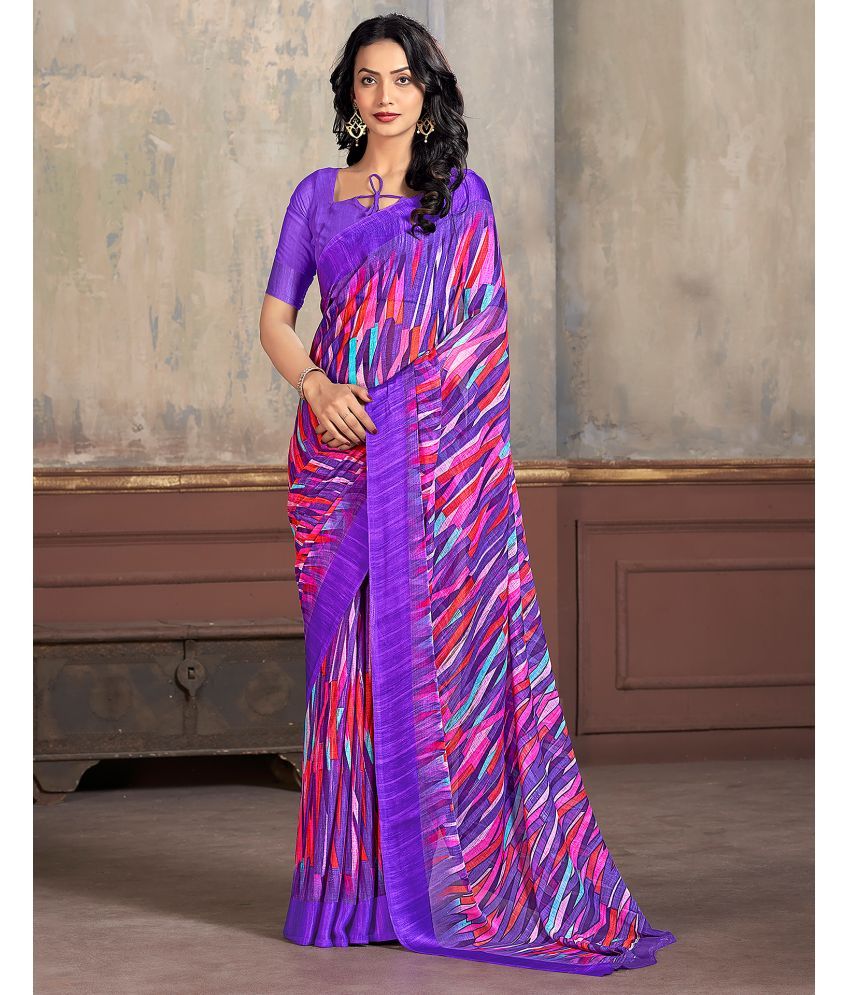     			Samah Chiffon Printed Saree With Blouse Piece - Purple ( Pack of 1 )