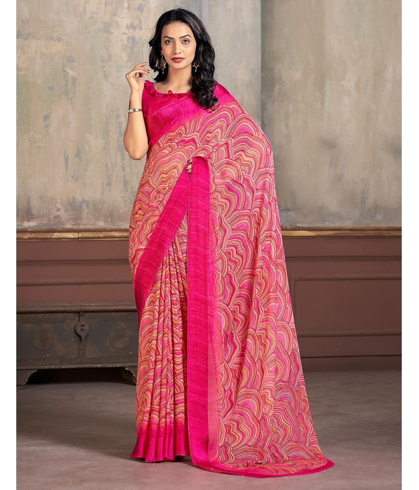     			Samah Chiffon Printed Saree With Blouse Piece - Pink ( Pack of 1 )