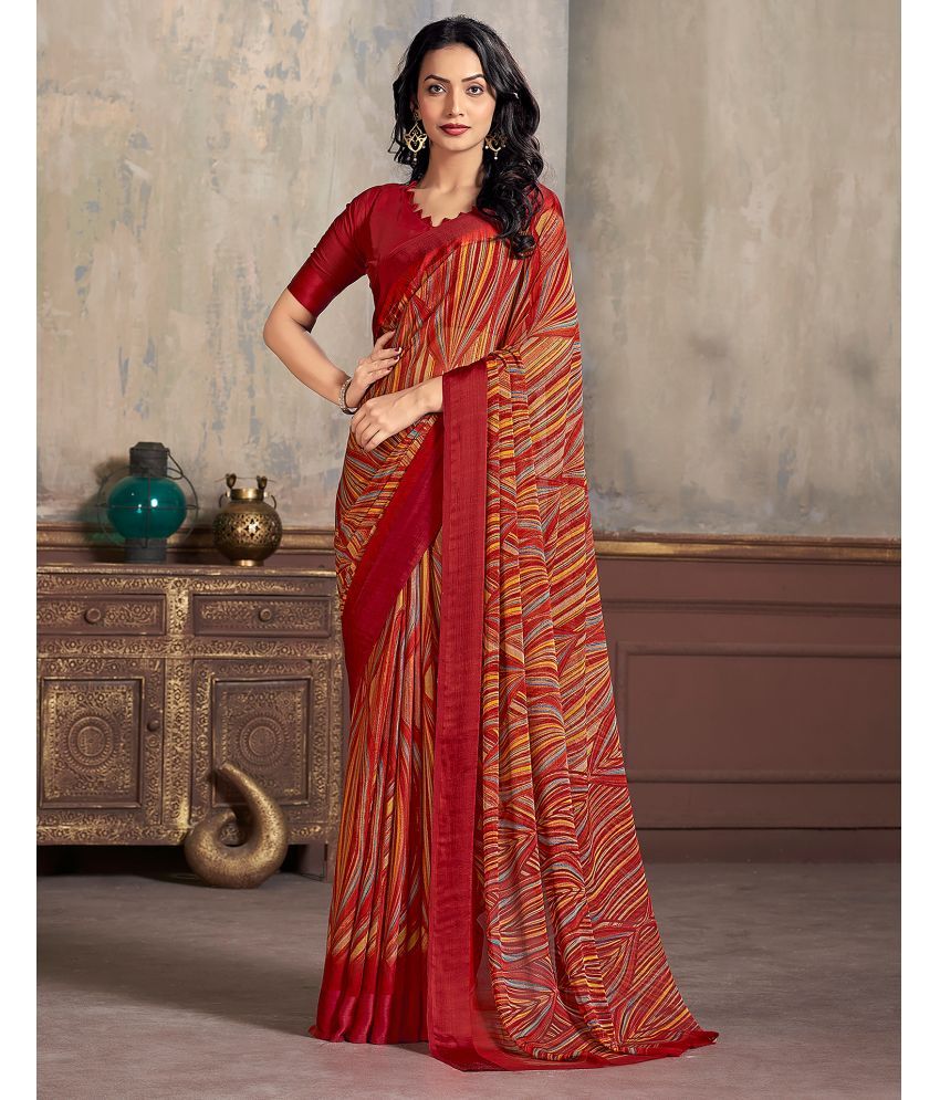     			Samah Chiffon Printed Saree With Blouse Piece - Maroon ( Pack of 1 )