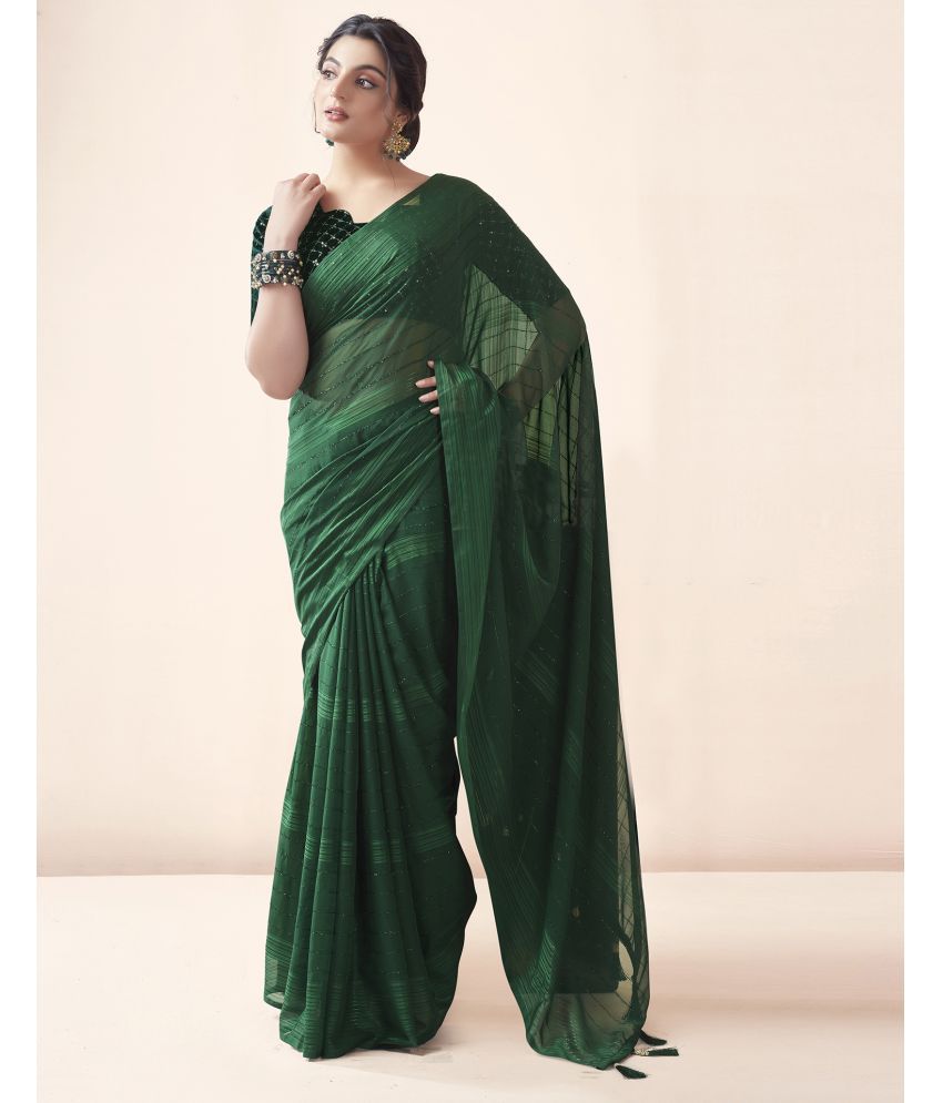     			Samah Georgette Dyed Saree With Blouse Piece - Green ( Pack of 1 )
