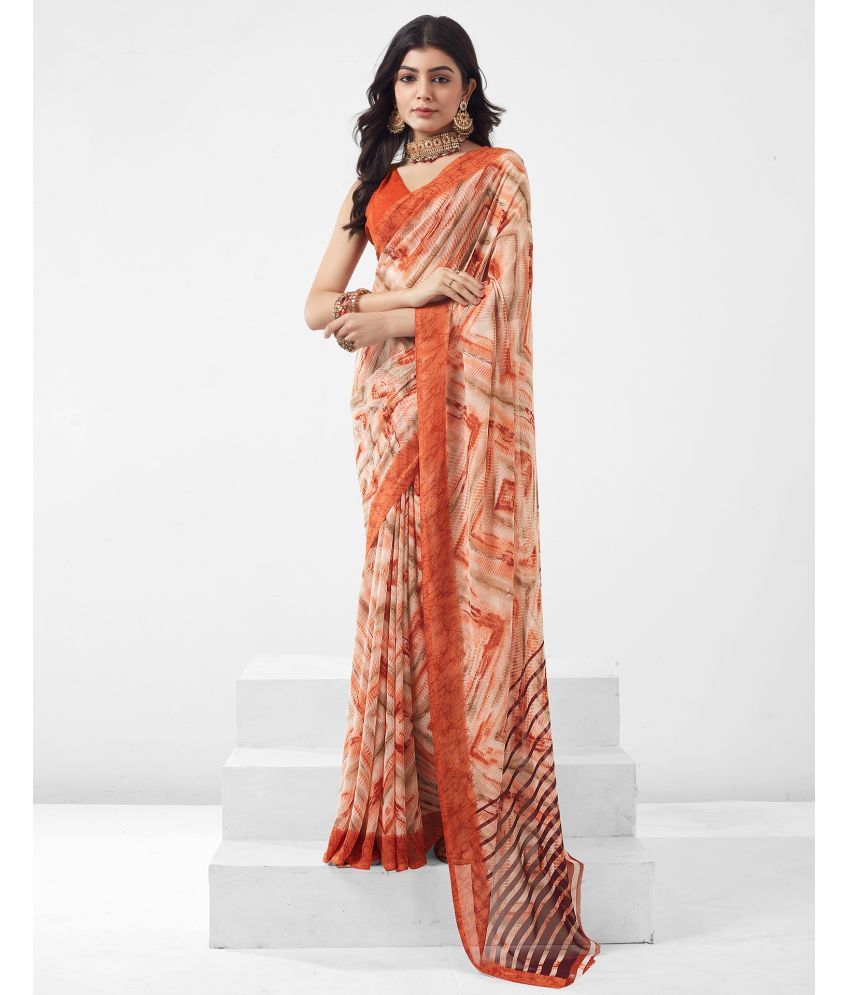     			Samah Georgette Printed Saree With Blouse Piece - Rust ( Pack of 1 )