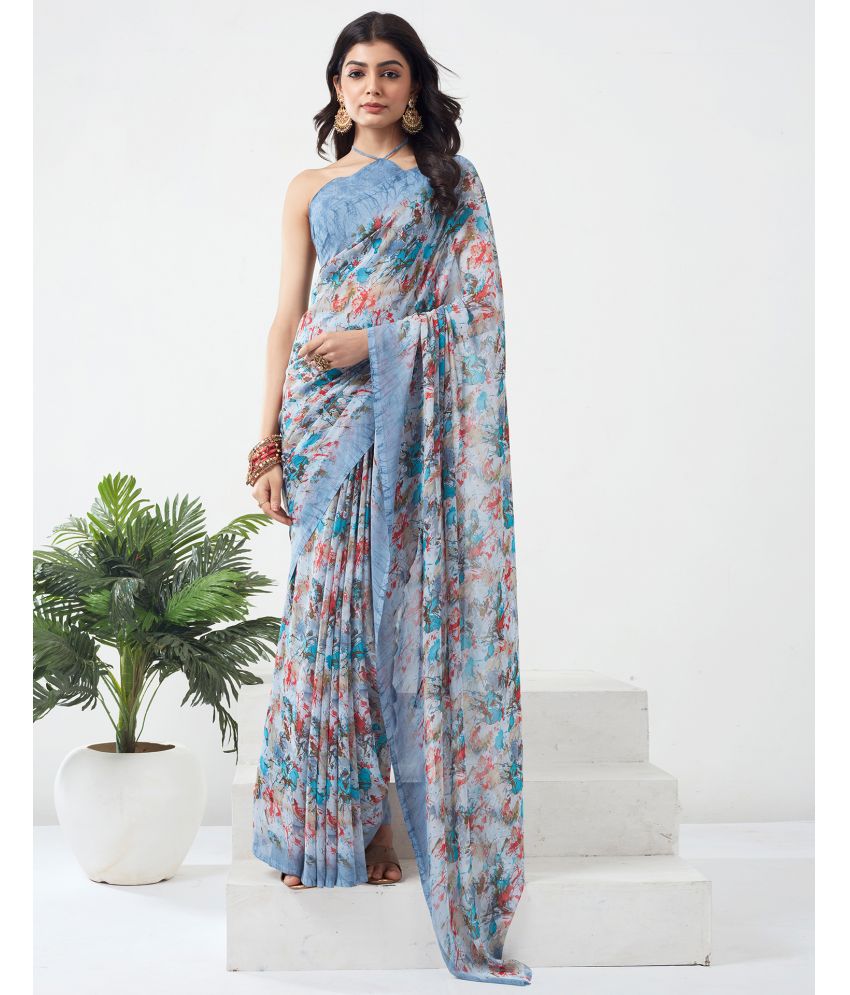     			Samah Georgette Printed Saree With Blouse Piece - Grey ( Pack of 1 )