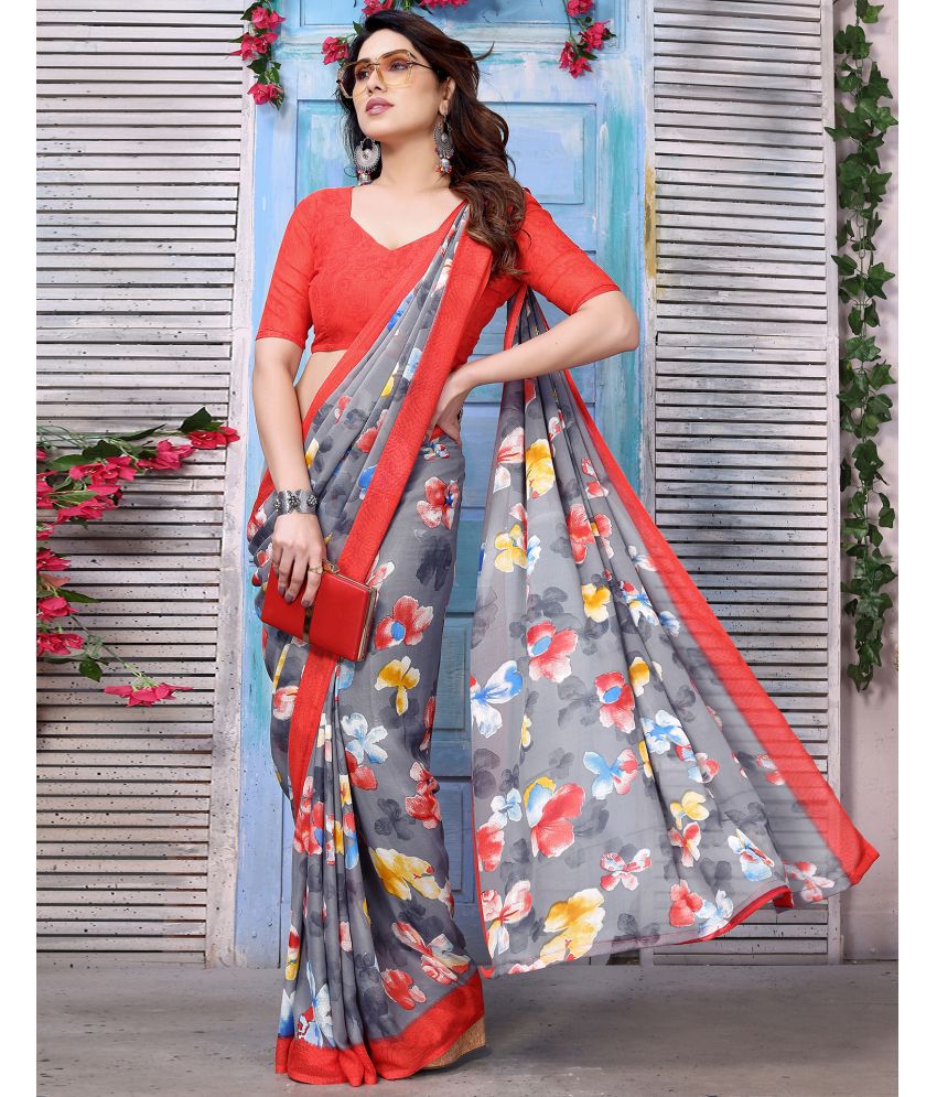     			Samah Georgette Printed Saree With Blouse Piece - Multicolour ( Pack of 1 )