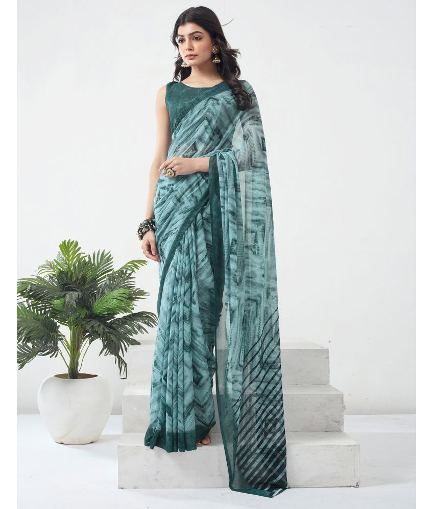     			Samah Georgette Printed Saree With Blouse Piece - Rama ( Pack of 1 )