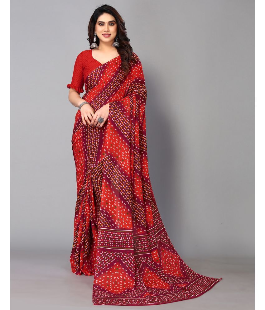     			Samah Georgette Printed Saree With Blouse Piece - Red ( Pack of 1 )