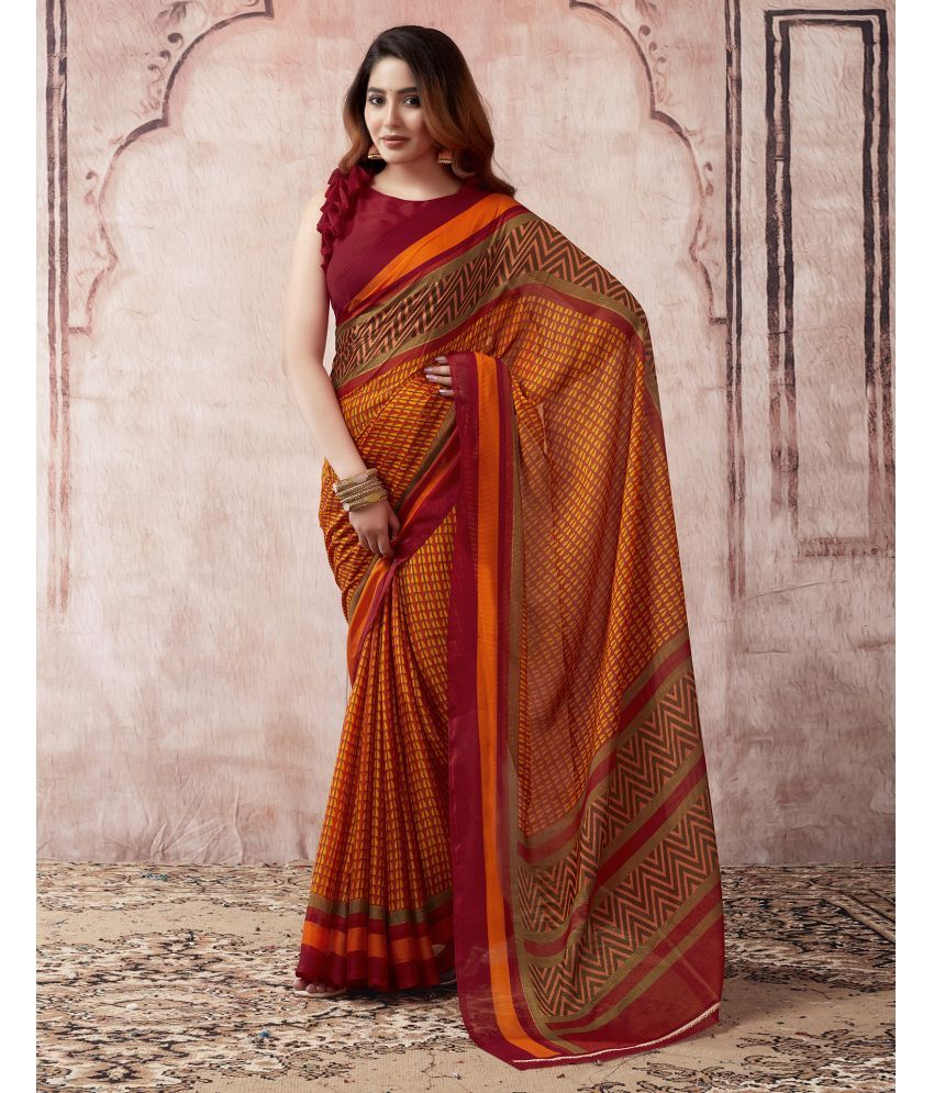     			Samah Georgette Printed Saree With Blouse Piece - Maroon ( Pack of 1 )