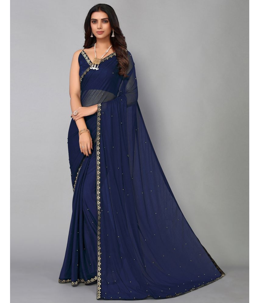     			Samah Lycra Dyed Saree With Blouse Piece - Navy Blue ( Pack of 1 )