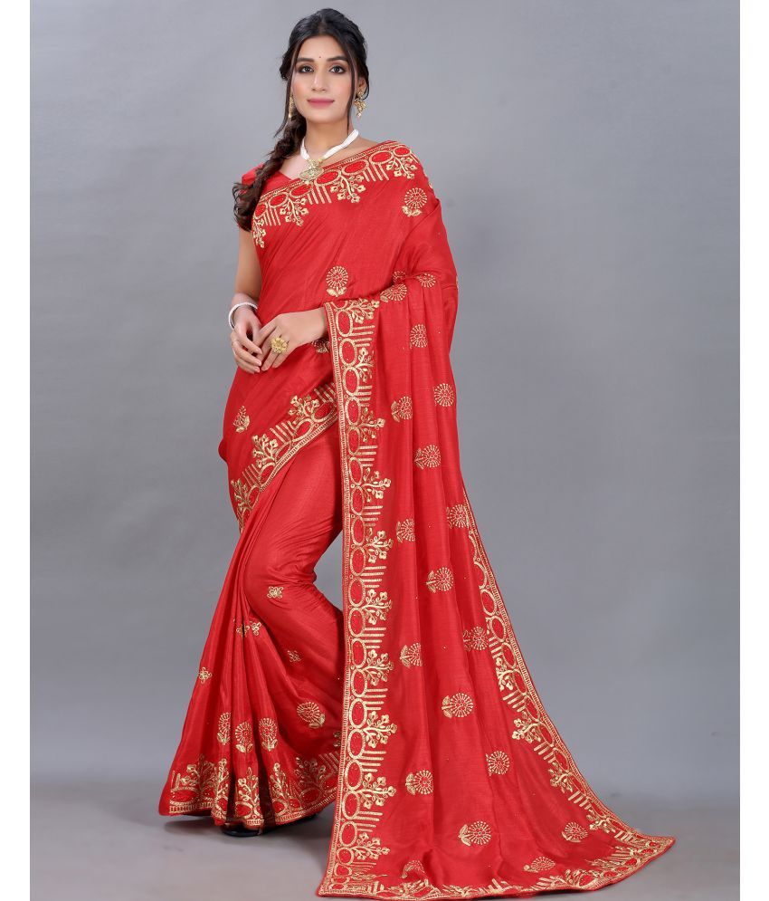     			Samah Silk Blend Embroidered Saree With Blouse Piece - Red ( Pack of 1 )