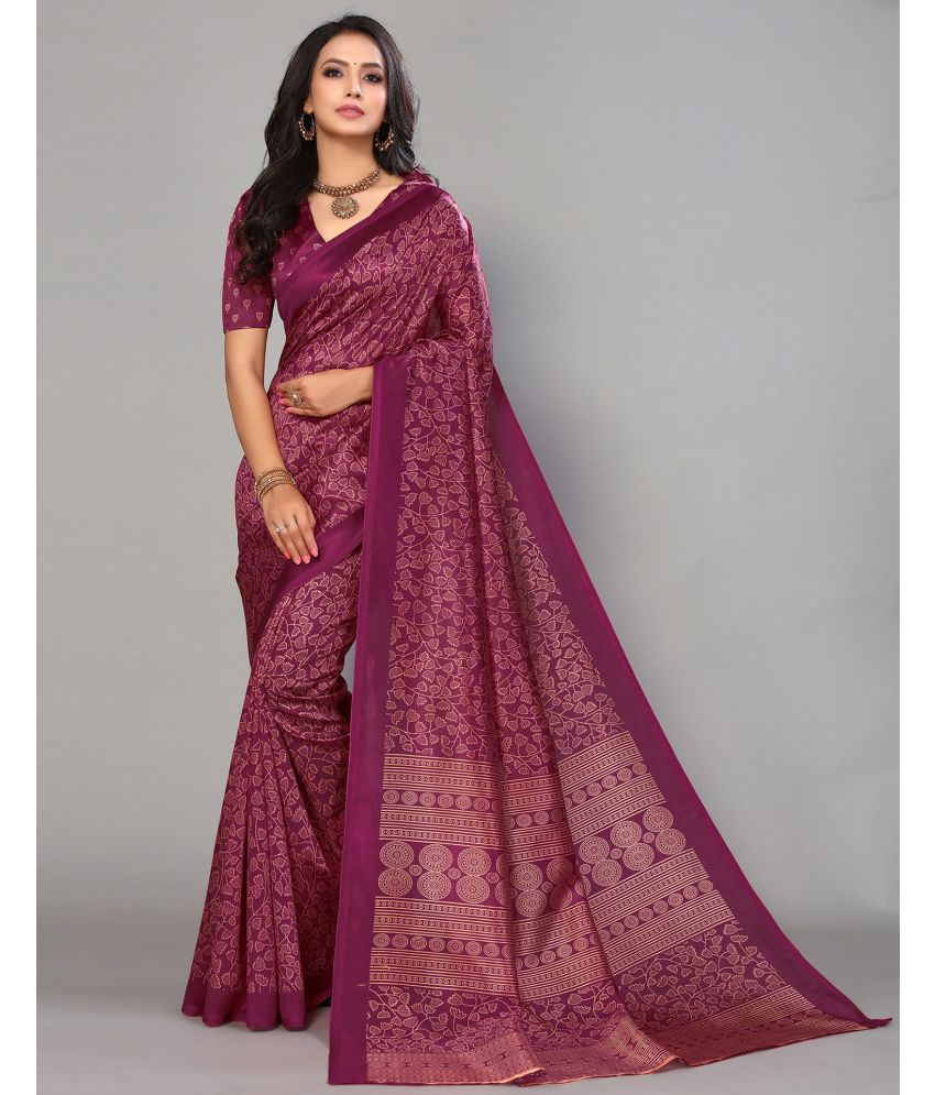     			Samah Silk Blend Printed Saree With Blouse Piece - Purple ( Pack of 1 )