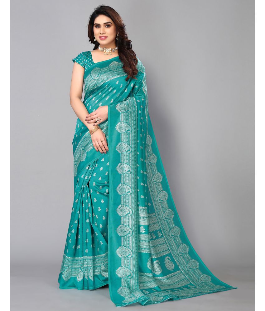     			Samah Silk Blend Printed Saree With Blouse Piece - Rama ( Pack of 1 )