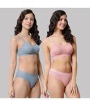 Kiran Enterprises Pack of 2 Cotton Women's Bra & Panty Set ( Multicolor )