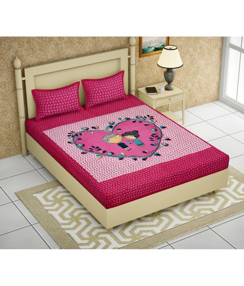     			Angvarnika Cotton Graphic 1 Double Bedsheet with 2 Pillow Covers - Pink