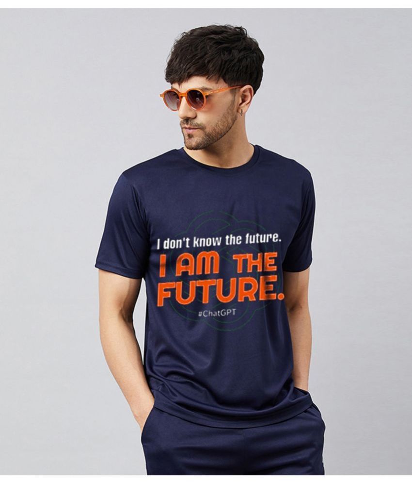     			Chrome & Coral Polyester Regular Fit Printed Half Sleeves Men's T-Shirt - Navy ( Pack of 1 )