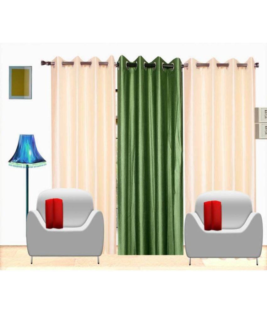     			HOMETALES Solid Semi-Transparent Eyelet Curtain 9 ft ( Pack of 3 ) - Green