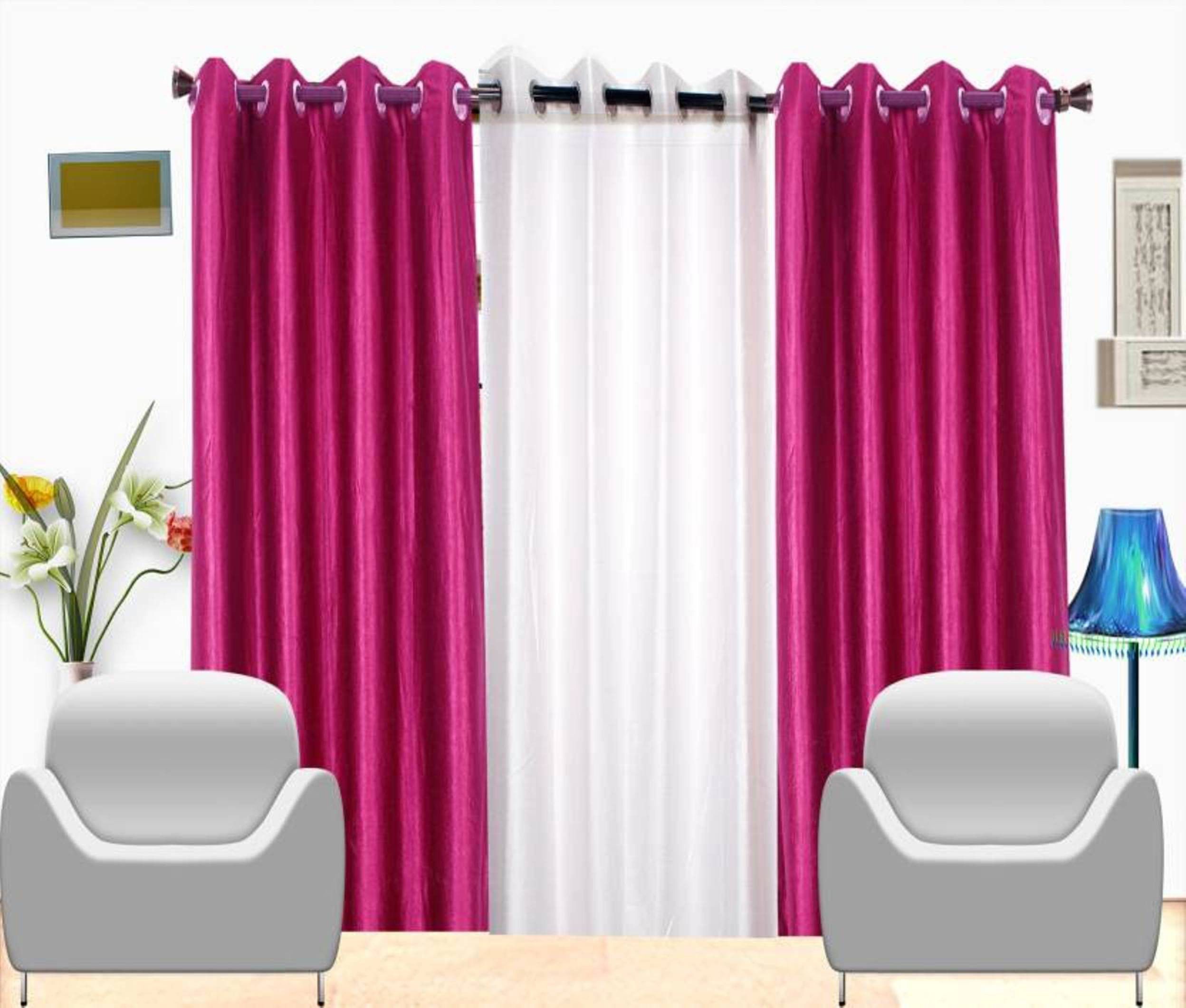     			HOMETALES Solid Semi-Transparent Eyelet Curtain 5 ft ( Pack of 3 ) - Multicolor