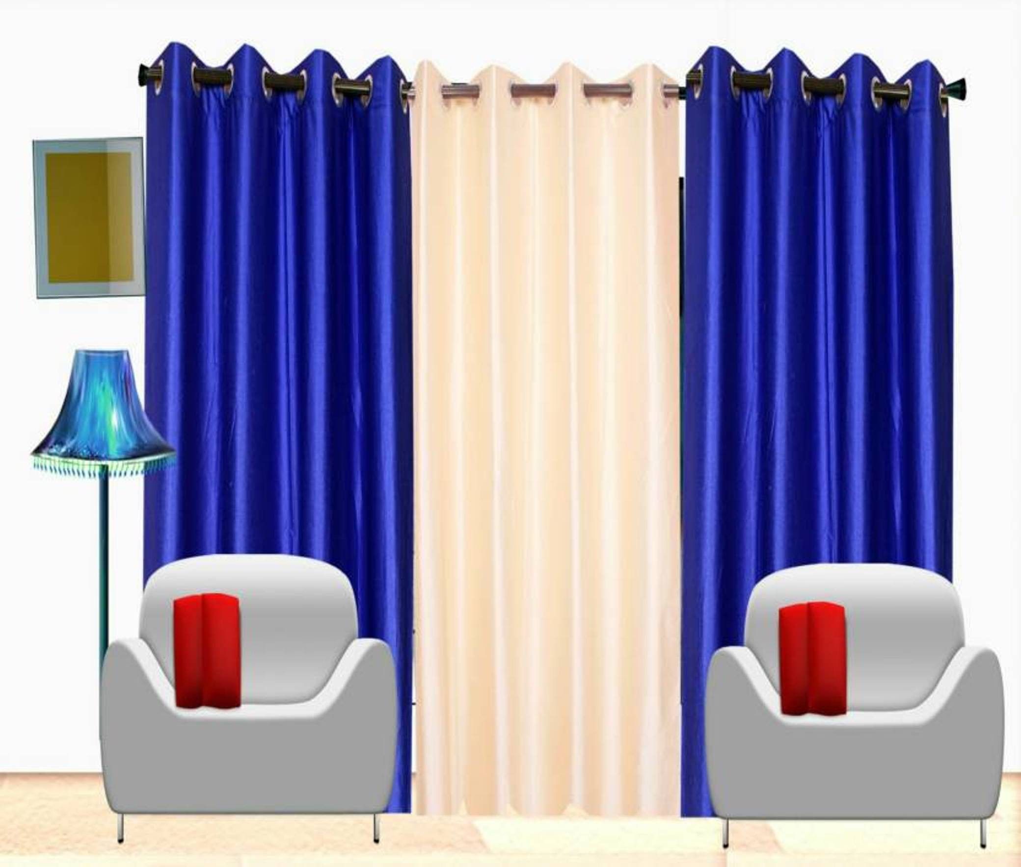     			BELLA TRUE Solid SemiTransparent Eyelet Curtain 9 ft ( Pack of 3 )  Blue