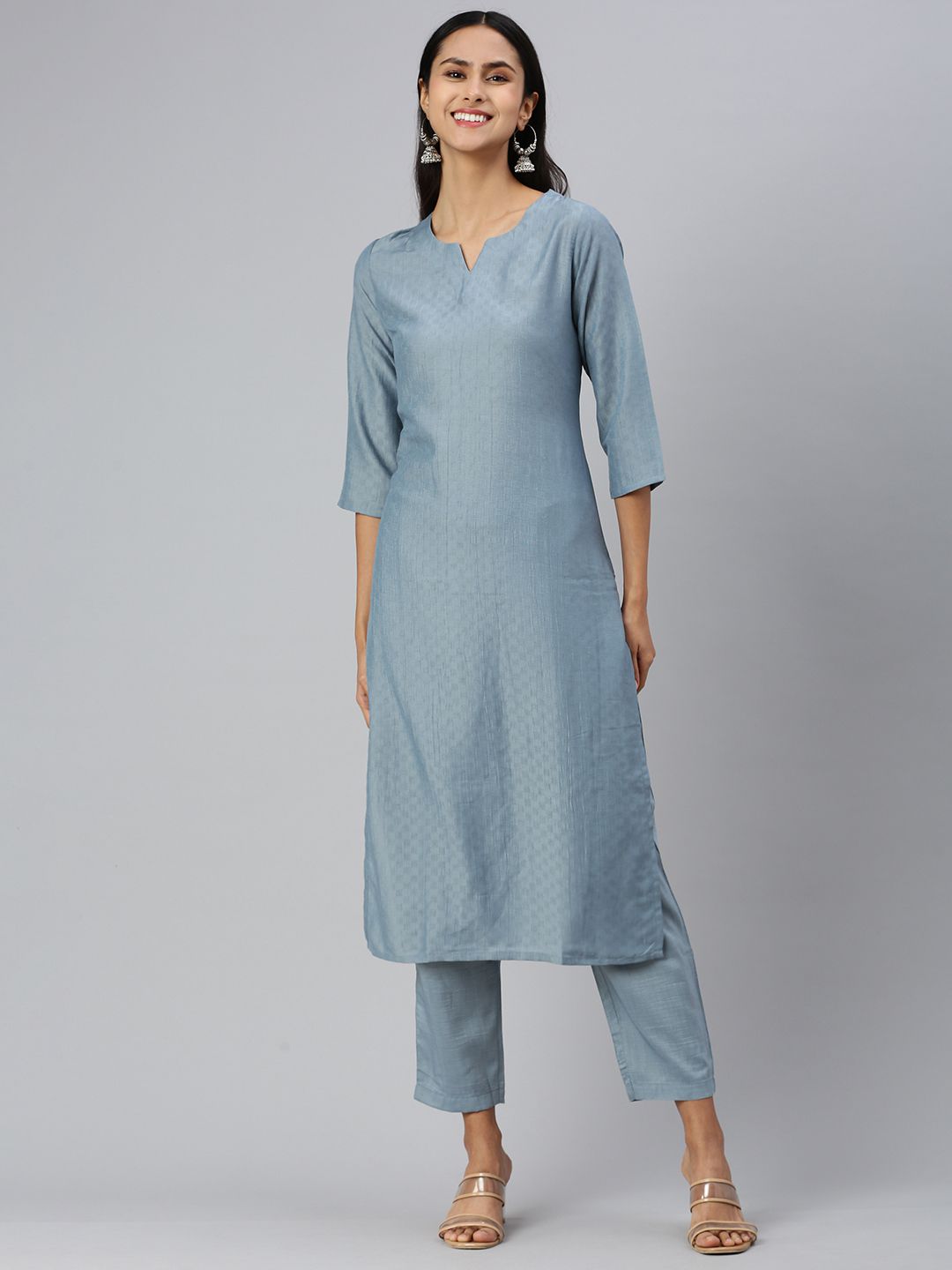     			Hritika Cotton Solid Kurti With Pants Women's Stitched Salwar Suit - Blue ( Pack of 1 )