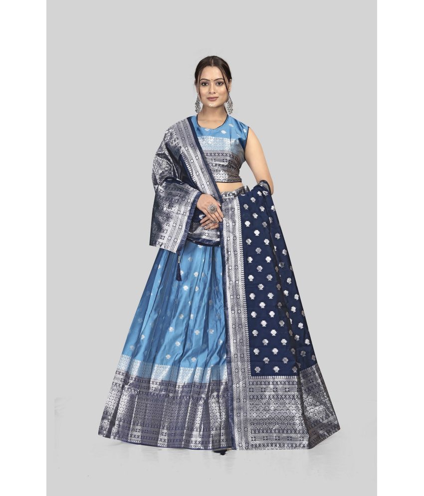     			ISARA Blue Banarasi Silk A-line Unstitched Lehenga