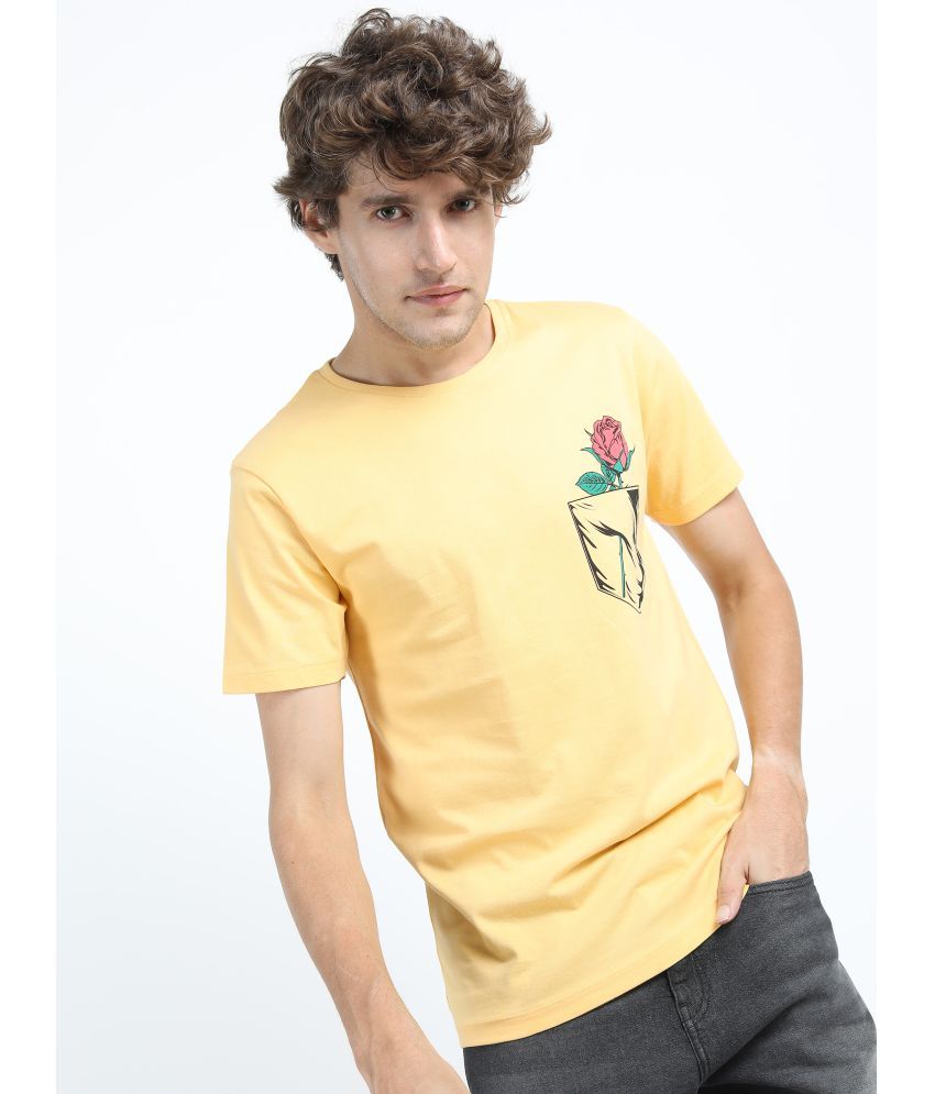     			Ketch 100% Cotton Slim Fit Printed Half Sleeves Men's T-Shirt - Yellow ( Pack of 1 )