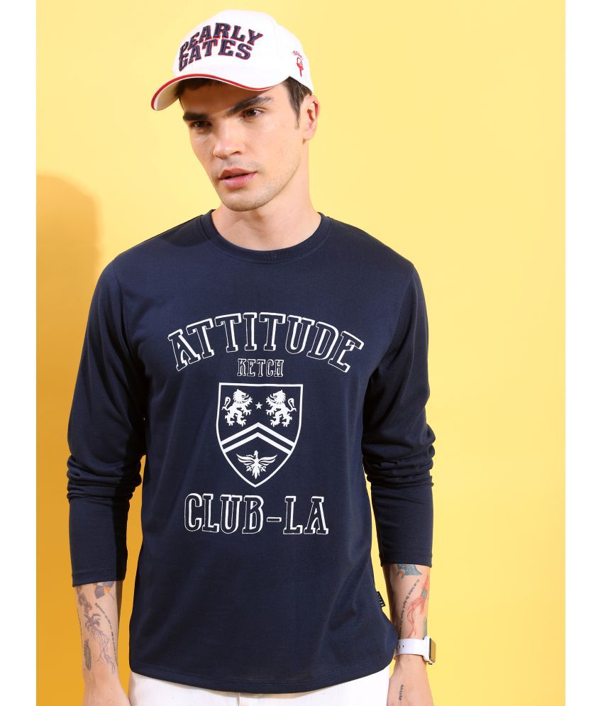     			Ketch Polyester Relaxed Fit Printed Full Sleeves Men's T-Shirt - Navy Blue ( Pack of 1 )