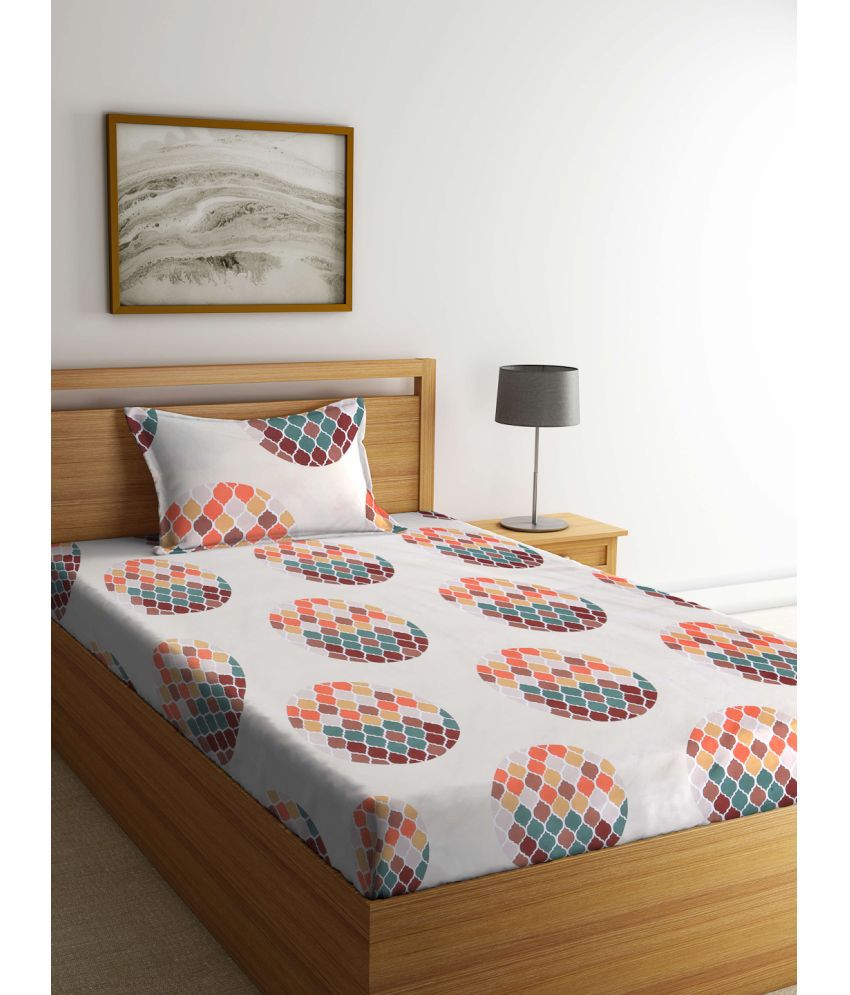     			Klotthe Poly Cotton Abstract Printed 1 Single Bedsheet with 1 Pillow Cover - Off White