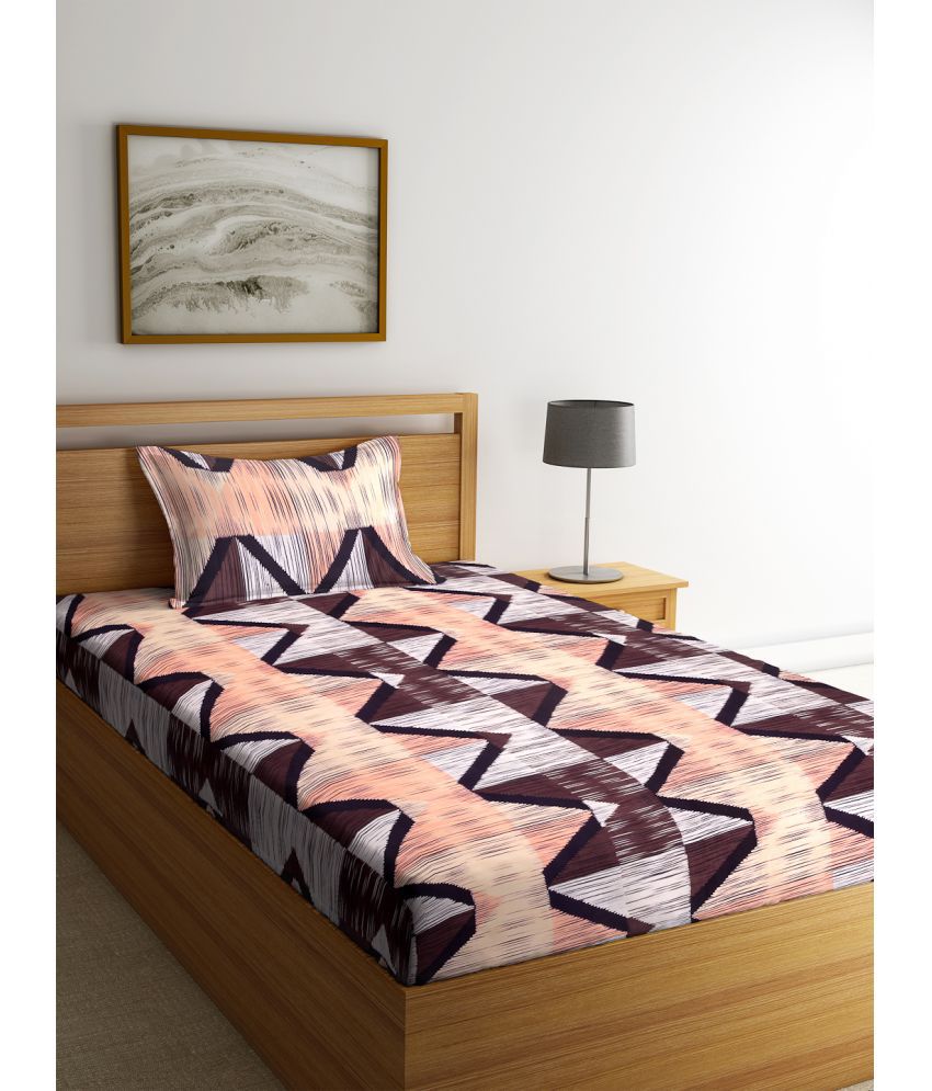     			Klotthe Poly Cotton Abstract Printed 1 Single Bedsheet with 1 Pillow Cover - Orange