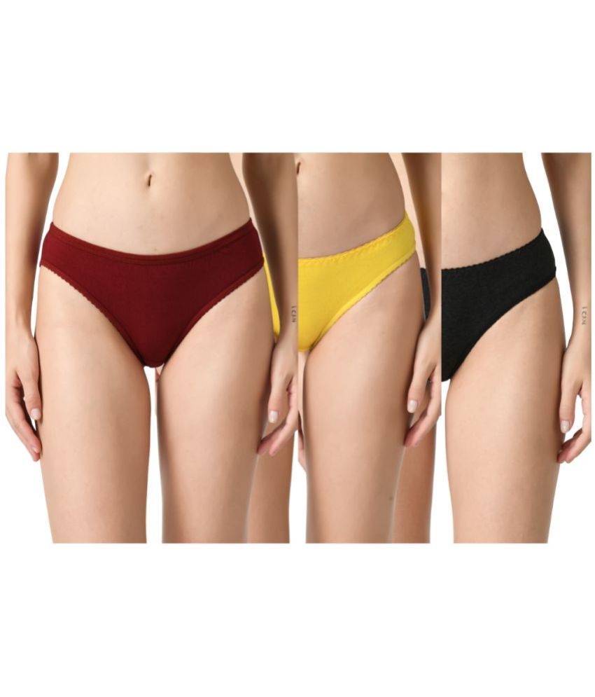     			Legit Affair Pack of 3 Cotton Lycra Solid Women's Bikini ( Multi Color )