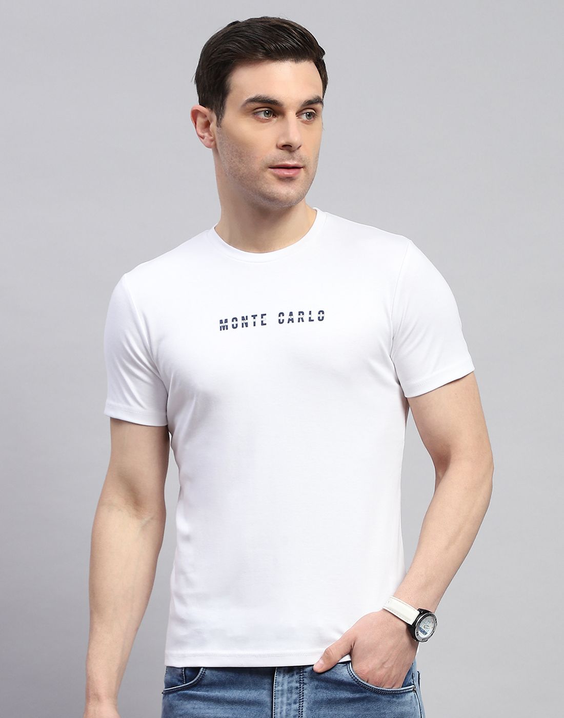     			Monte Carlo Pack of 1 Cotton Blend Regular Fit Men's T-Shirt ( White )