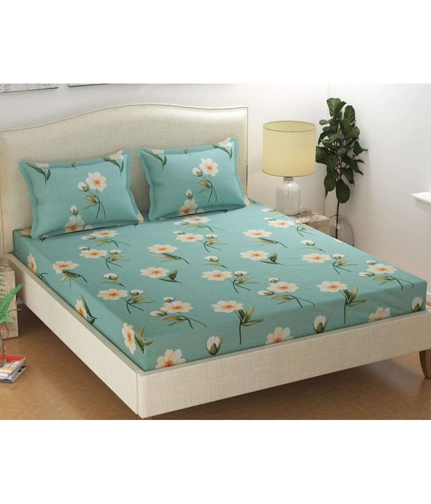     			Neekshaa Glace Cotton Floral 1 Double Bedsheet with 2 Pillow Covers - Green