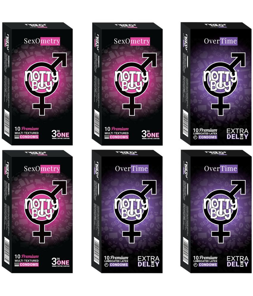     			NottyBoy 3 IN 1, Ribbed, Dotted, Contour And Long Time Condoms For Men - 60 Units