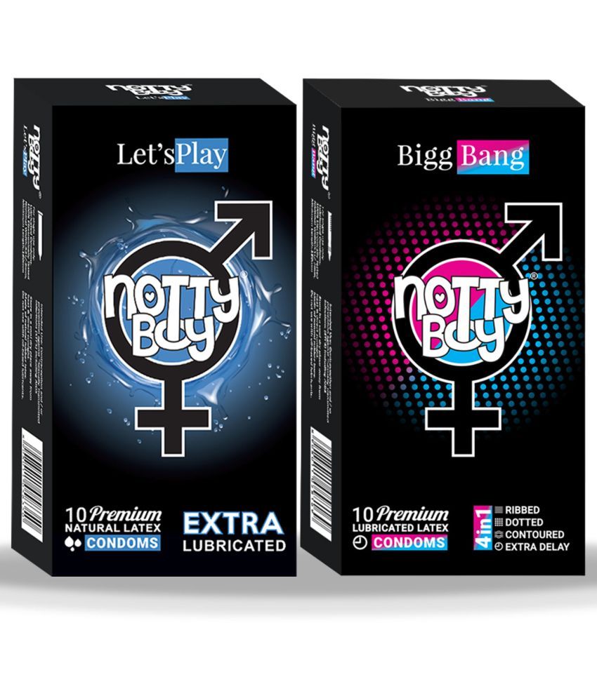     			NottyBoy 3-In-One Ribbed Dotted Contoured Extra Delay and Extra Lubricated Condoms - 20 Units