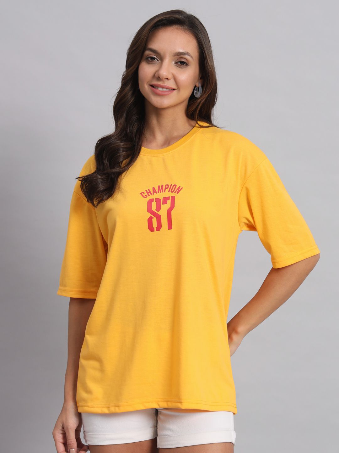     			OBAAN Yellow Cotton Blend Loose Fit Women's T-Shirt ( Pack of 1 )