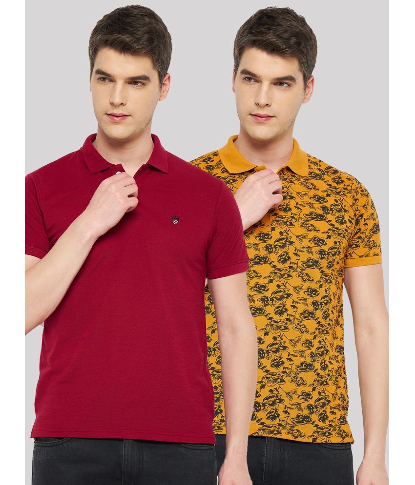     			RELANE Cotton Blend Regular Fit Printed Half Sleeves Men's Polo T Shirt - Yellow ( Pack of 2 )
