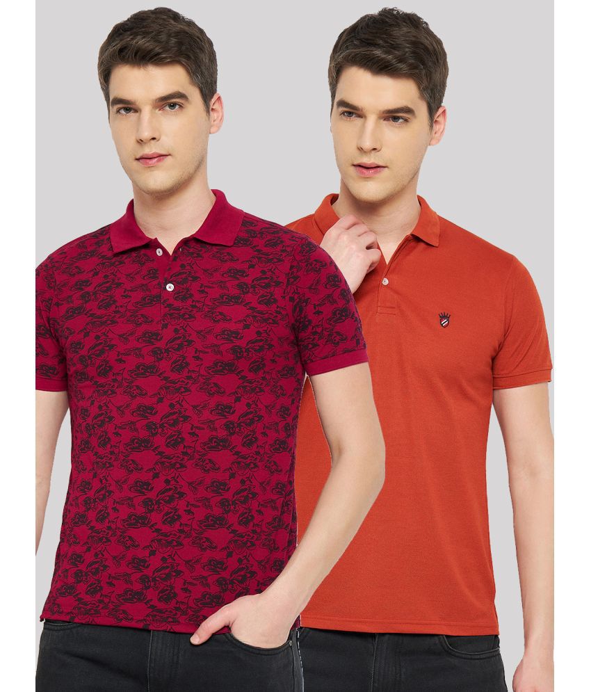     			RELANE Cotton Blend Regular Fit Printed Half Sleeves Men's Polo T Shirt - Orange ( Pack of 2 )