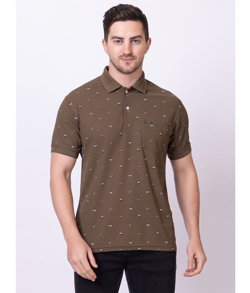     			SEVEN DREAMS Cotton Blend Regular Fit Printed Half Sleeves Men's Polo T Shirt - Brown ( Pack of 1 )