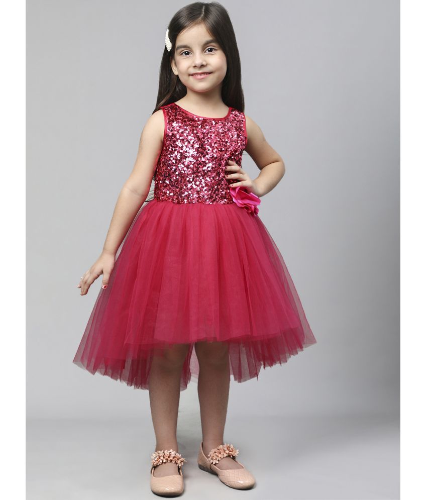     			Toy Balloon Kids Magenta Net Girls Asymmetric Dress ( Pack of 1 )