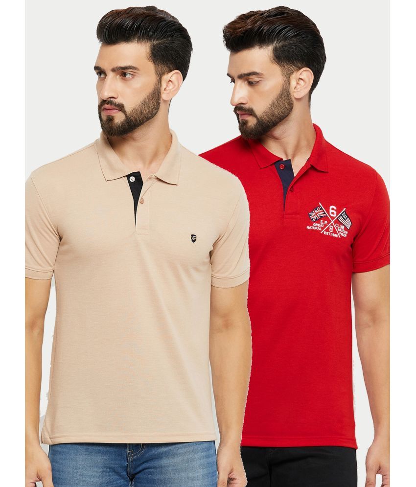     			XFOX Cotton Blend Regular Fit Solid Half Sleeves Men's Polo T Shirt - Beige ( Pack of 2 )