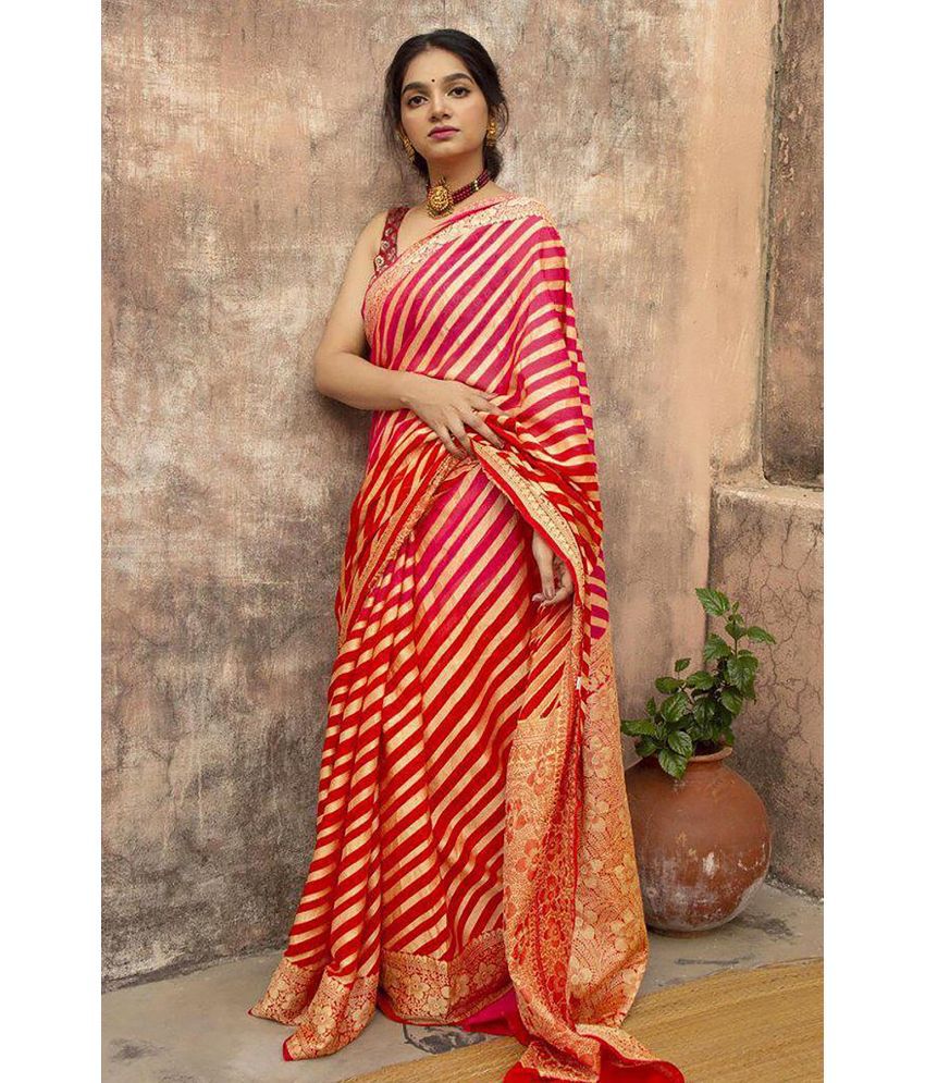     			Anjaneya Sarees Banarasi Silk Woven Saree With Blouse Piece - Red ( Pack of 1 )