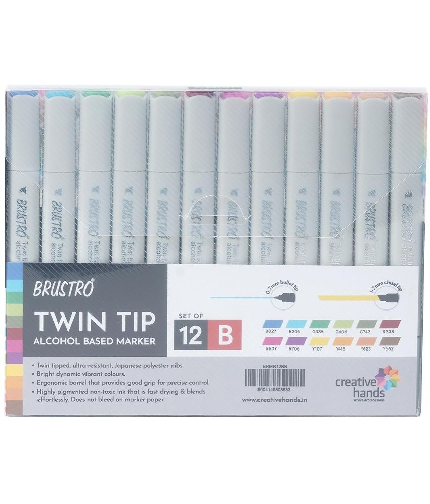     			BRUSTRO Twin Tip Alcohol Based Marker Set of 12 - Basic B